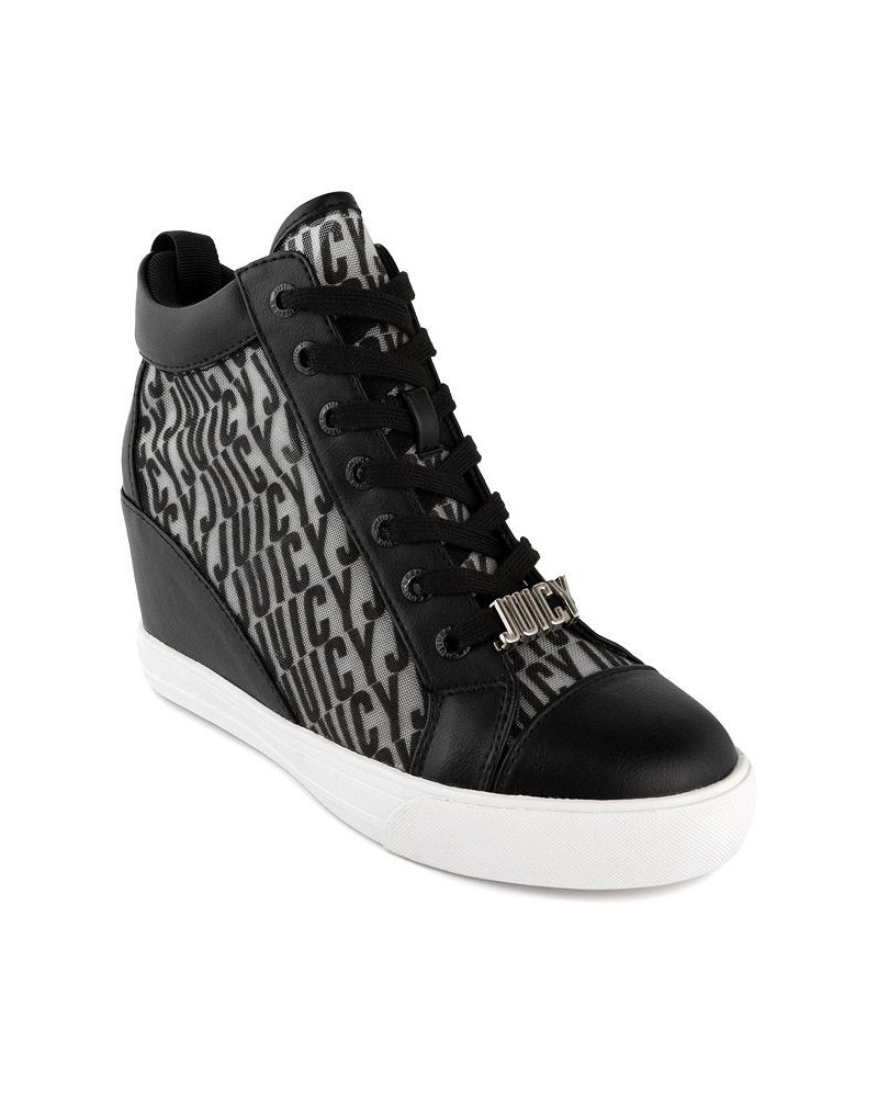 Women's Jorgia Wedge Lace-Up Sneakers Black $18.00 Shoes