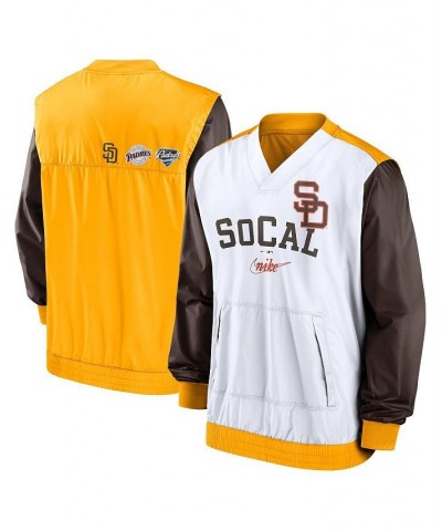 Men's White, Gold San Diego Padres Rewind Warmup V-Neck Pullover Jacket $38.50 Jackets