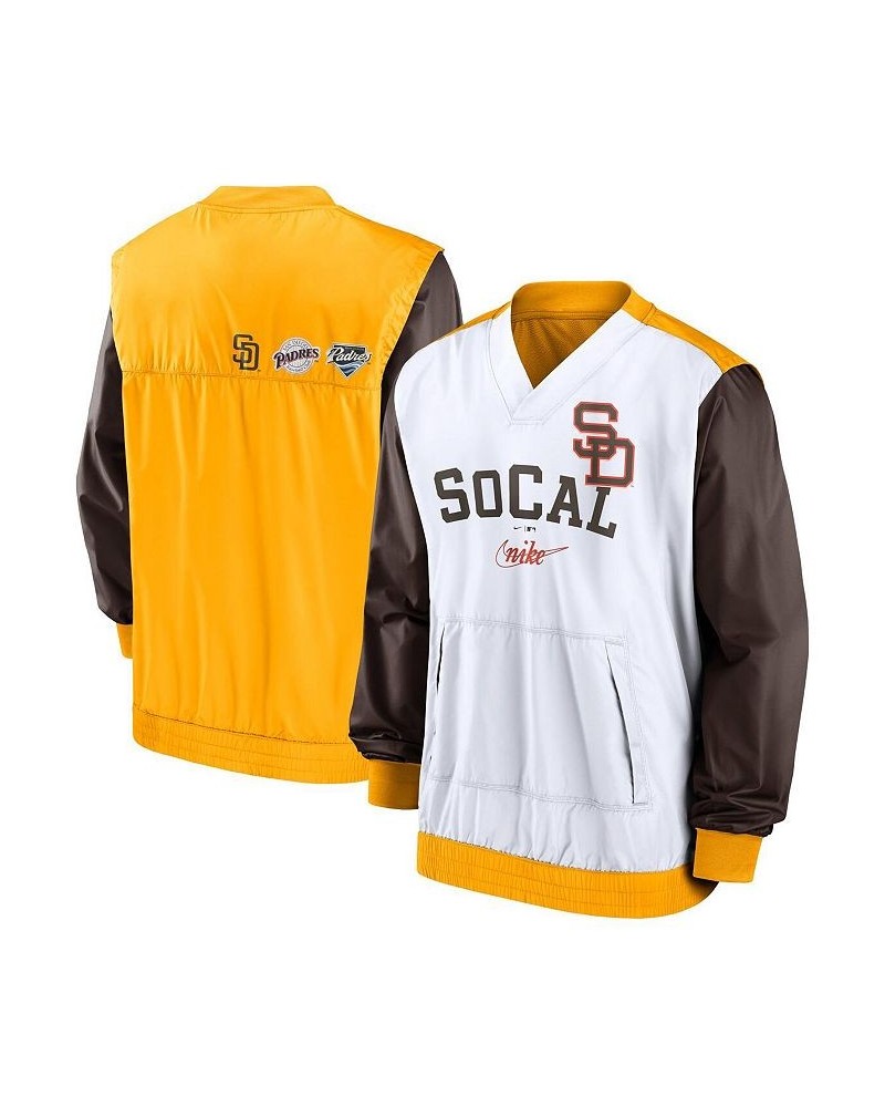 Men's White, Gold San Diego Padres Rewind Warmup V-Neck Pullover Jacket $38.50 Jackets