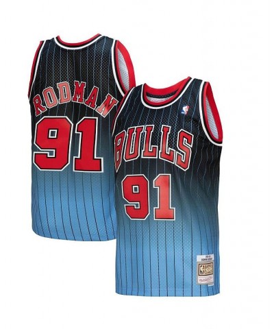 Men's Dennis Rodman Black, Light Blue Chicago Bulls 1995/96 Hardwood Classics Fadeaway Swingman Player Jersey $53.50 Jersey