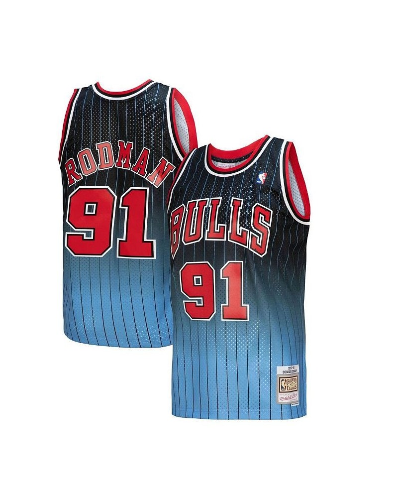 Men's Dennis Rodman Black, Light Blue Chicago Bulls 1995/96 Hardwood Classics Fadeaway Swingman Player Jersey $53.50 Jersey