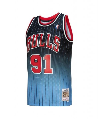 Men's Dennis Rodman Black, Light Blue Chicago Bulls 1995/96 Hardwood Classics Fadeaway Swingman Player Jersey $53.50 Jersey