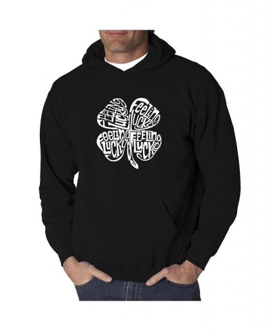 Men's Word Art Hooded Sweatshirt - Feeling Lucky Black $24.60 Sweatshirt