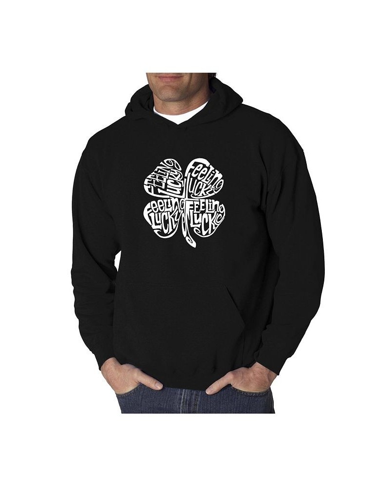 Men's Word Art Hooded Sweatshirt - Feeling Lucky Black $24.60 Sweatshirt