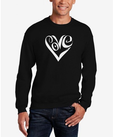 Men's Word Art Script Love Heart Crewneck Sweatshirt Black $29.49 Sweatshirt