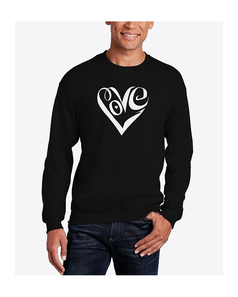 Men's Word Art Script Love Heart Crewneck Sweatshirt Black $29.49 Sweatshirt