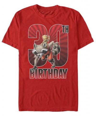 Men's Marvel Guardians of The Galaxy Rocket and Baby Groot 30th Birthday Short Sleeve T-Shirt Red $20.64 T-Shirts