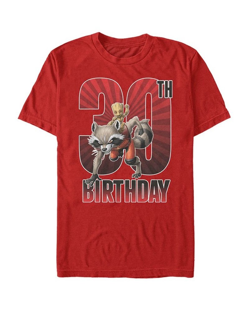 Men's Marvel Guardians of The Galaxy Rocket and Baby Groot 30th Birthday Short Sleeve T-Shirt Red $20.64 T-Shirts