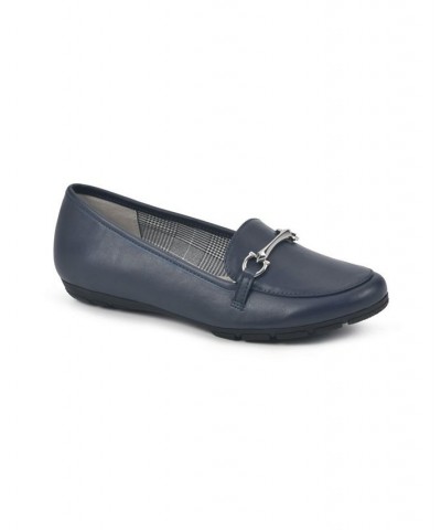 Women's Glowing Loafer Flats Navy Smooth- Polyurethane $31.74 Shoes