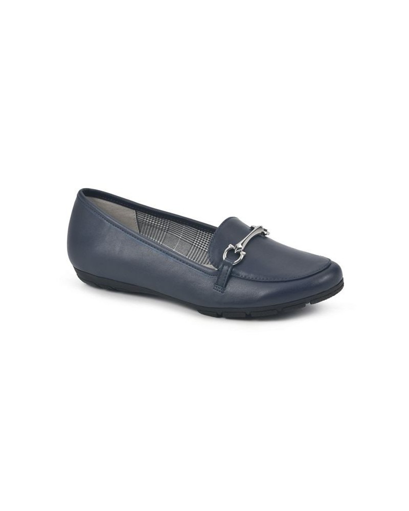 Women's Glowing Loafer Flats Navy Smooth- Polyurethane $31.74 Shoes