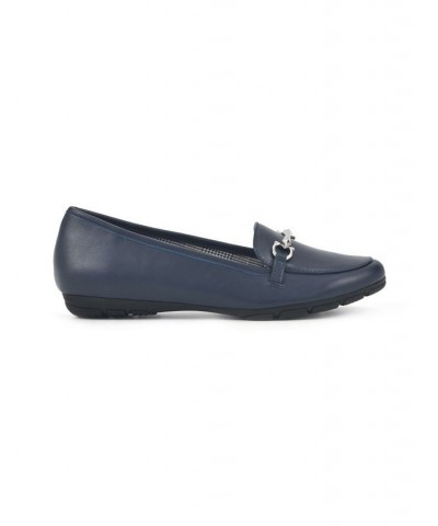 Women's Glowing Loafer Flats Navy Smooth- Polyurethane $31.74 Shoes