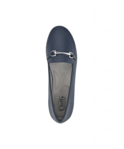 Women's Glowing Loafer Flats Navy Smooth- Polyurethane $31.74 Shoes