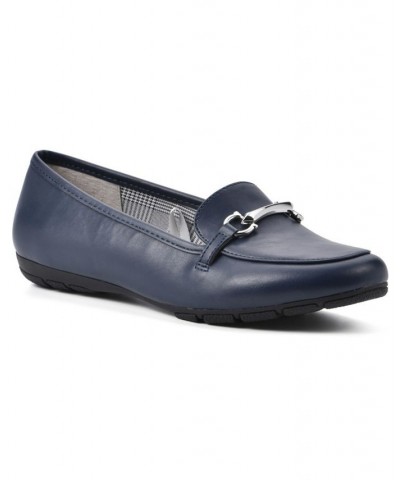 Women's Glowing Loafer Flats Navy Smooth- Polyurethane $31.74 Shoes