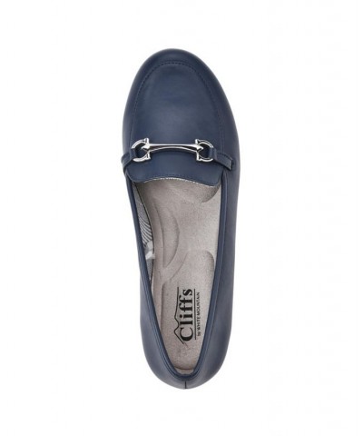 Women's Glowing Loafer Flats Navy Smooth- Polyurethane $31.74 Shoes