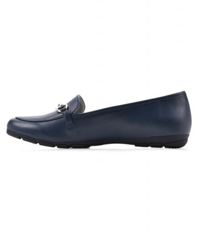 Women's Glowing Loafer Flats Navy Smooth- Polyurethane $31.74 Shoes