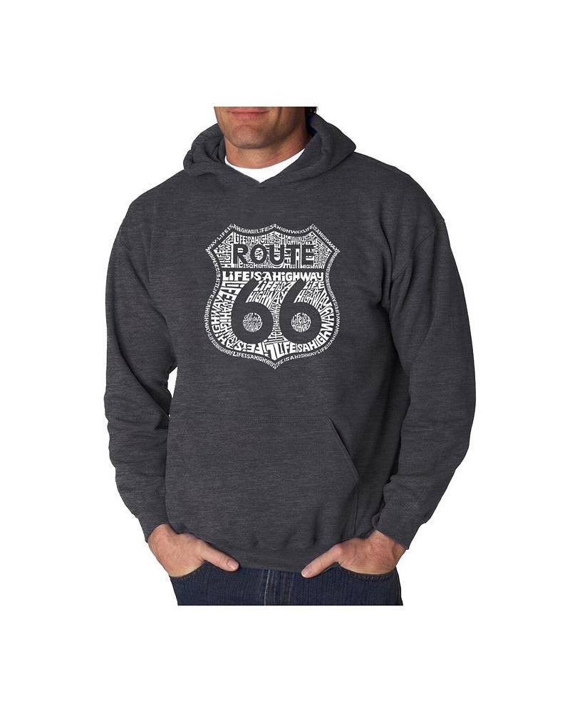 Men's Word Art Hooded Sweatshirt - Route 66 - Life is a Highway Gray $25.80 Sweatshirt