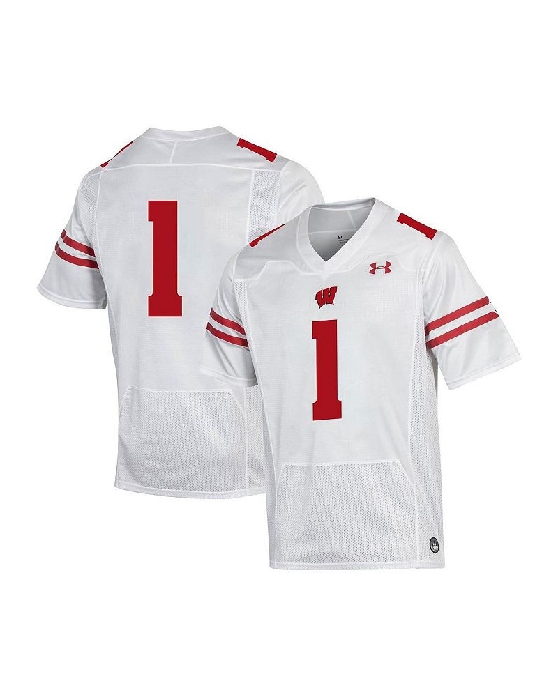 Men's 1 White Wisconsin Badgers Premier Football Jersey $65.00 Jersey