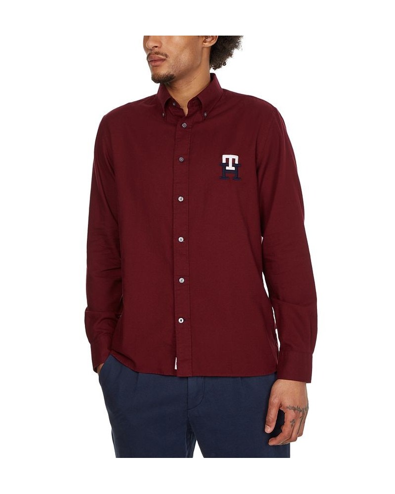 Men's Classic-Fit Embroidered Monogram Button-Down Shirt Red $24.16 Shirts