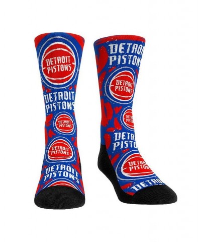 Men's and Women's Socks Detroit Pistons Allover Logo and Paint Crew Socks $15.29 Socks