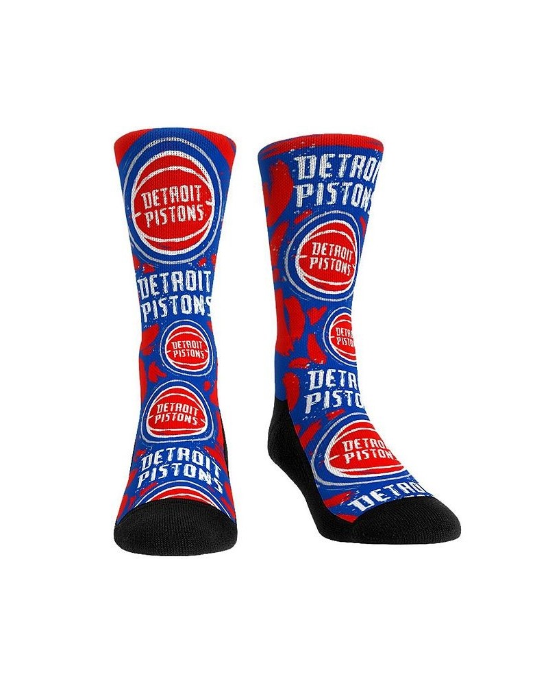 Men's and Women's Socks Detroit Pistons Allover Logo and Paint Crew Socks $15.29 Socks