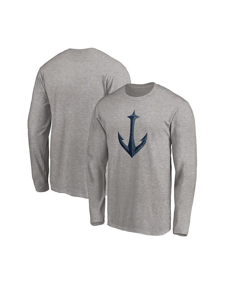 Men's Branded Heathered Gray Seattle Kraken Secondary Logo Long Sleeve T-shirt $18.35 T-Shirts