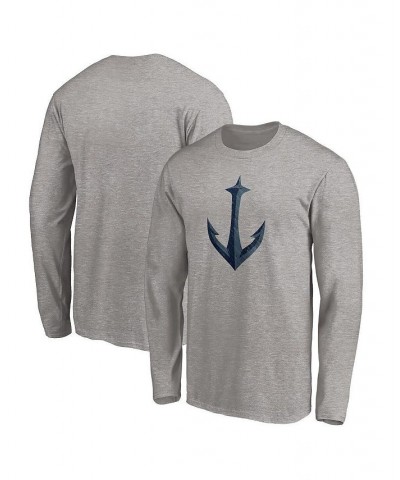 Men's Branded Heathered Gray Seattle Kraken Secondary Logo Long Sleeve T-shirt $18.35 T-Shirts