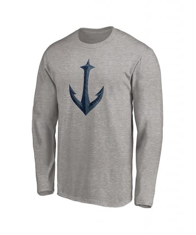 Men's Branded Heathered Gray Seattle Kraken Secondary Logo Long Sleeve T-shirt $18.35 T-Shirts