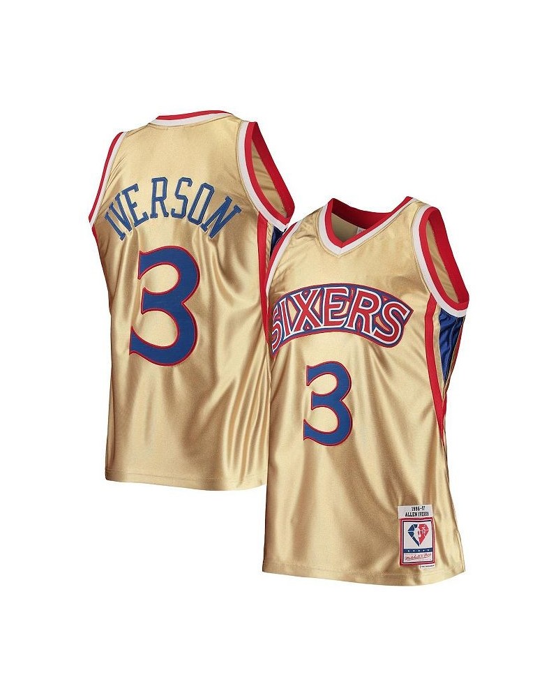 Men's Allen Iverson Gold Philadelphia 76ers 75th Anniversary 1996-97 Hardwood Classics Swingman Jersey $57.35 Jersey