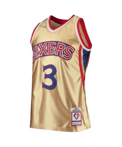 Men's Allen Iverson Gold Philadelphia 76ers 75th Anniversary 1996-97 Hardwood Classics Swingman Jersey $57.35 Jersey