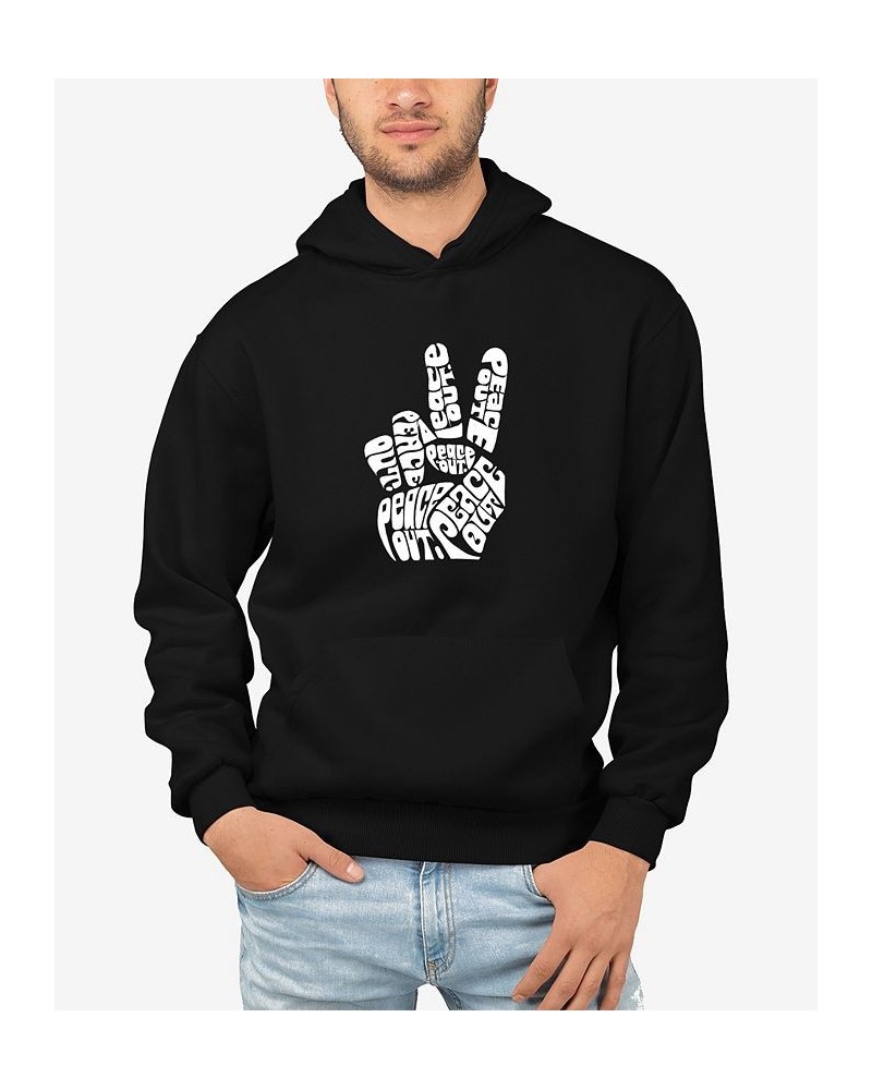 Men's Word Art Peace Out Hooded Sweatshirt Black $35.39 Sweatshirt