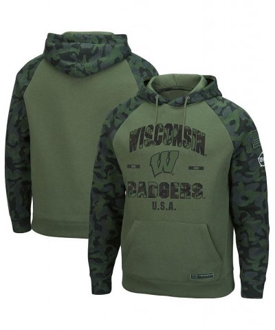 Men's Olive, Camo Wisconsin Badgers OHT Military-Inspired Appreciation Raglan Pullover Hoodie $38.99 Sweatshirt