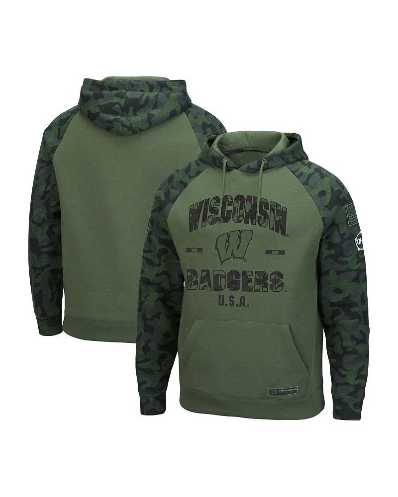 Men's Olive, Camo Wisconsin Badgers OHT Military-Inspired Appreciation Raglan Pullover Hoodie $38.99 Sweatshirt