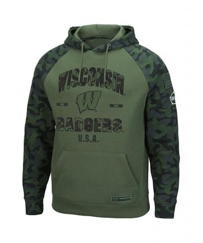 Men's Olive, Camo Wisconsin Badgers OHT Military-Inspired Appreciation Raglan Pullover Hoodie $38.99 Sweatshirt