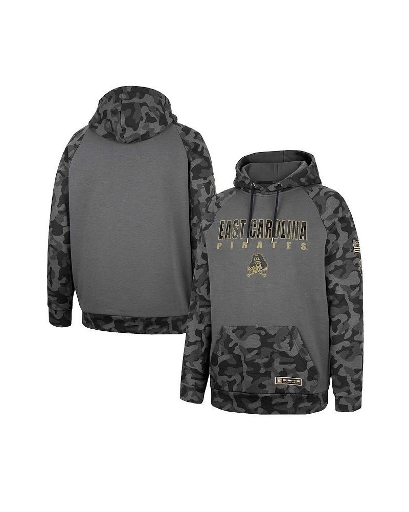 Men's Charcoal ECU Pirates OHT Military-Inspired Appreciation Camo Stack Raglan Pullover Hoodie $35.09 Sweatshirt