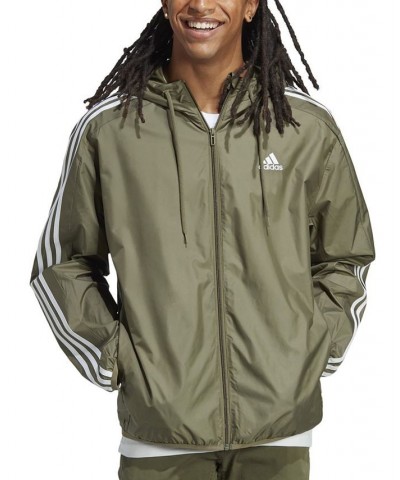 Men's Essentials Woven Three-Stripes Logo Windbreaker Green $33.13 Jackets