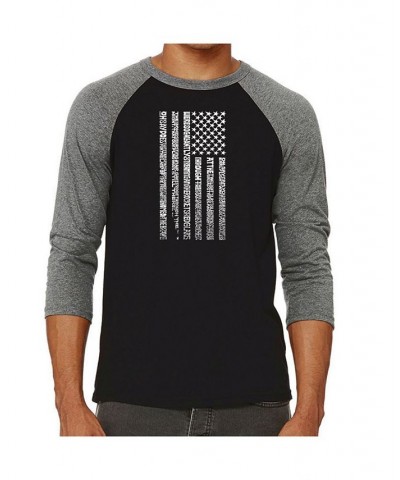 National Anthem Flag Men's Raglan Word Art T-shirt Gray $22.05 T-Shirts