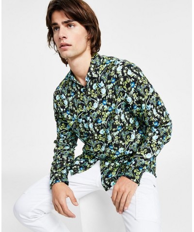 Regular-Fit Floral-Print Button-Down Shirt Black $35.25 Shirts