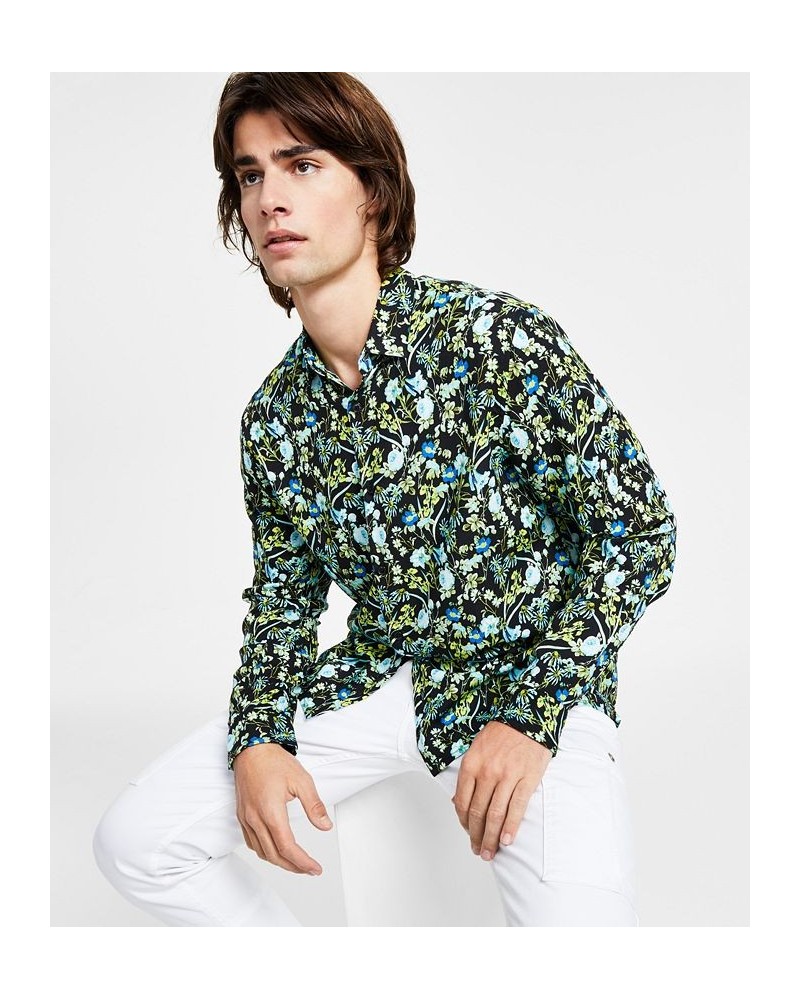 Regular-Fit Floral-Print Button-Down Shirt Black $35.25 Shirts