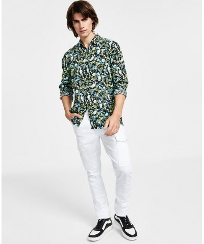 Regular-Fit Floral-Print Button-Down Shirt Black $35.25 Shirts