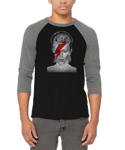 Men's Raglan David Bowie Aladdin Sane Word Art T-shirt Gray $21.60 T-Shirts