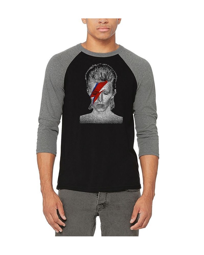 Men's Raglan David Bowie Aladdin Sane Word Art T-shirt Gray $21.60 T-Shirts