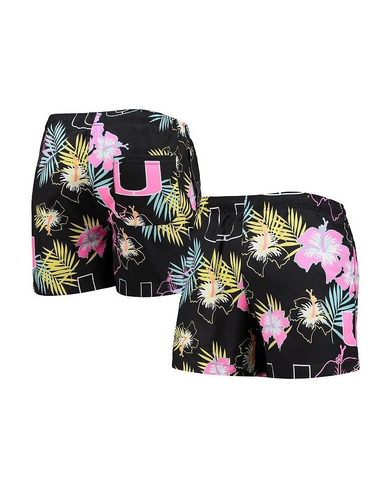 Men's Black Miami Hurricanes Neon Floral Swim Trunks $26.40 Swimsuits