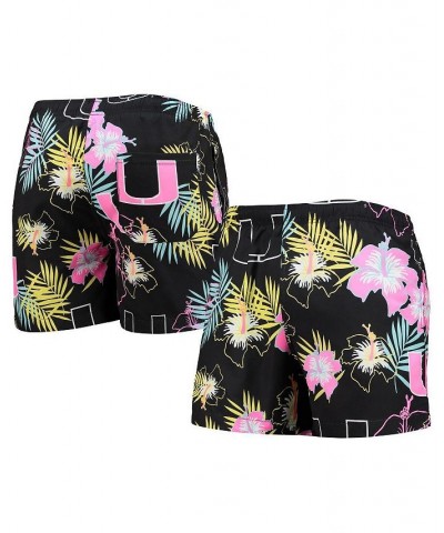 Men's Black Miami Hurricanes Neon Floral Swim Trunks $26.40 Swimsuits