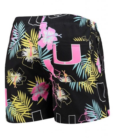 Men's Black Miami Hurricanes Neon Floral Swim Trunks $26.40 Swimsuits