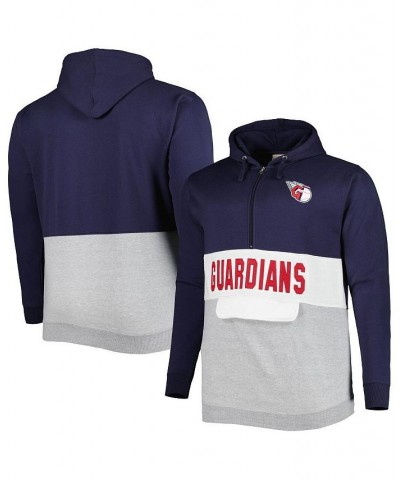 Men's Navy and White Cleveland Guardians Big and Tall Fleece Half-Zip Hoodie $34.40 Sweatshirt