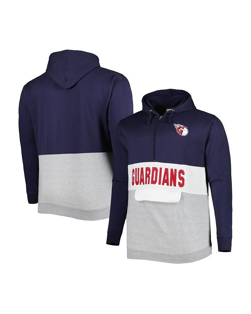 Men's Navy and White Cleveland Guardians Big and Tall Fleece Half-Zip Hoodie $34.40 Sweatshirt