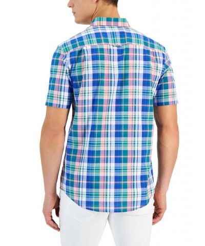 Crown Classic-Fit Plaid Button-Down Poplin Shirt Blue $13.11 Shirts