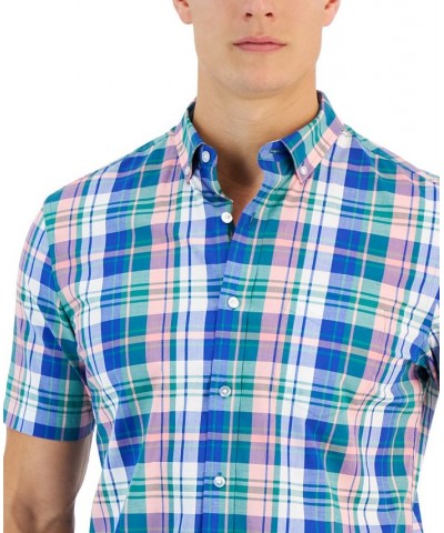 Crown Classic-Fit Plaid Button-Down Poplin Shirt Blue $13.11 Shirts