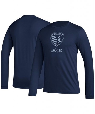 Men's Navy Sporting Kansas City Icon Long Sleeve T-shirt $20.50 T-Shirts