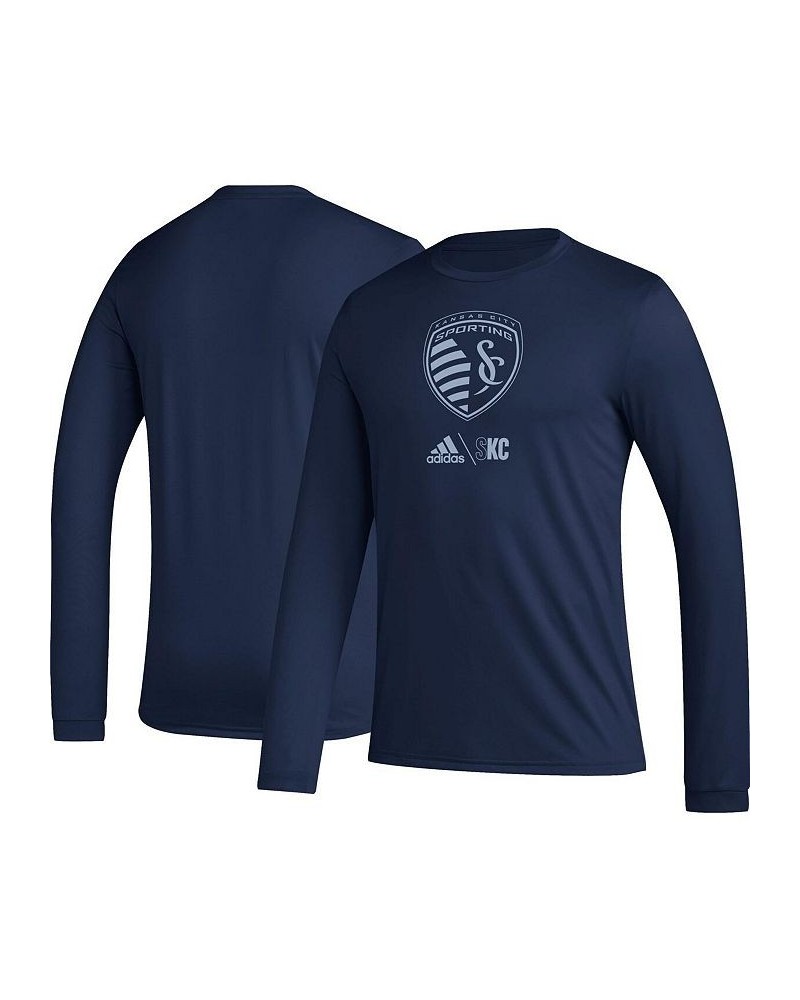 Men's Navy Sporting Kansas City Icon Long Sleeve T-shirt $20.50 T-Shirts